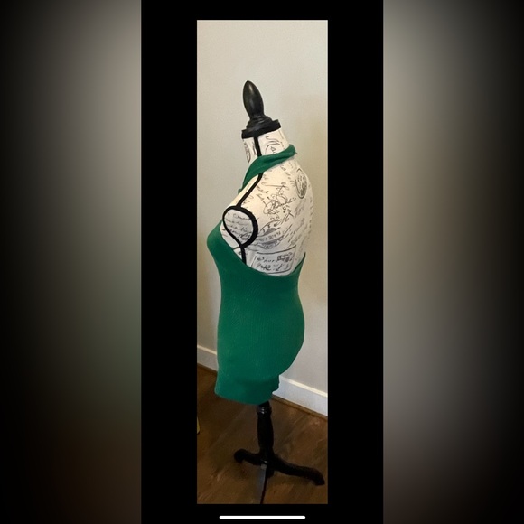Green Ribbed Knit Crossover Halter Bodycon Mini Dress Women's Small AJ Luxury - Picture 5 of 9